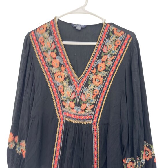 American Eagle Women Black Boho Embroidered 3/4 Sleeve Peasant Crop Blouse SZ XS - Picture 2 of 10